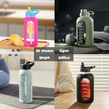 CIVAGO Glass Water Bottle 64 oz with Straw and Handle