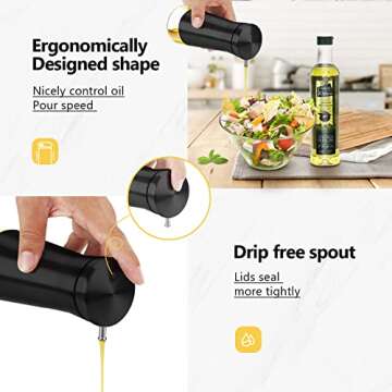 Aelga Black Oil And Vinegar Dispenser Set - 2 Pack Oil Dispenser Bottle for Kitchen with No-Drip - B...