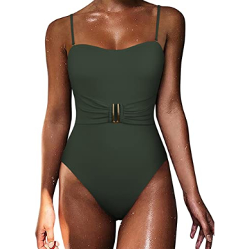 Hilor Women's Bandeau 1 Piece Swimsuit Push Up Bathing Suit for Large Bust Best Tummy Control Swimwe...