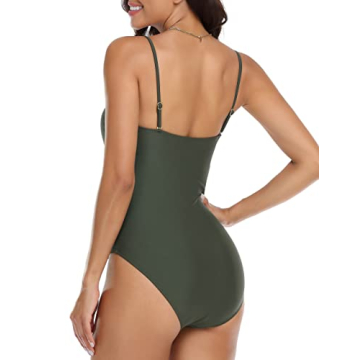 Hilor Women's Bandeau 1 Piece Swimsuit Push Up Bathing Suit for Large Bust Best Tummy Control Swimwear Dark Army Green 10