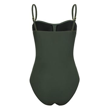 Hilor Women's Bandeau 1 Piece Swimsuit Push Up Bathing Suit for Large Bust Best Tummy Control Swimwear Dark Army Green 10