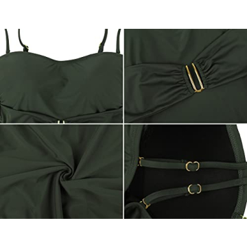Hilor Women's Bandeau 1 Piece Swimsuit Push Up Bathing Suit for Large Bust Best Tummy Control Swimwear Dark Army Green 10