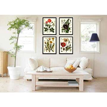 Beautiful Botanical Flower Wall Art Home Decor Set of 4 Prints