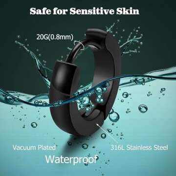 Jstyle Hypoallergenic Small Hoop Earrings for Men Women 316L Surgical Stainless Steel Gold/Black/Sil...