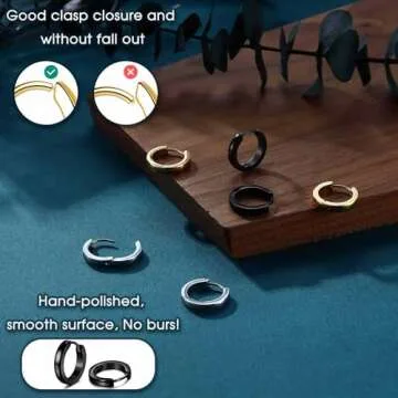 Jstyle Hypoallergenic Small Hoop Earrings for Men Women 316L Surgical Stainless Steel Gold/Black/Silver Hoop Earrings for Sensitive Ears Mens Hoop Huggie Earrings Ear Piercing Jewelry Set 12mm