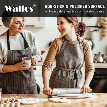 Walfos Marble Rolling Pin With Wooden Handles & Wood Cradle, 16.5 Inch Marble Rolling Pins For Making Pizza Dough And Tortillas, Dough Roller For Pie Crust, Cookie, Pasta (Gray & White)