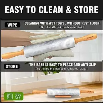 Walfos Marble Rolling Pin With Wooden Handles & Wood Cradle, 16.5 Inch Marble Rolling Pins For Making Pizza Dough And Tortillas, Dough Roller For Pie Crust, Cookie, Pasta (Gray & White)