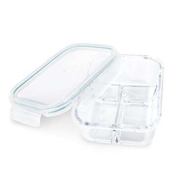 [3-Pack] Glass Meal Prep Containers 3 Compartment - Glass Food Storage Containers - Glass Storage Containers with Lids - Divided Glass Lunch Containers Food Container - Bento Box Glass Food Container