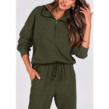 PRETTYGARDEN Womens 2 Piece Sweatsuits Set Long Sleeve Half Zip Pullover Sweatshirt Joggers Sweatpants Fall Outfits Tracksuit (Army Green,X-Large)
