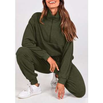 PRETTYGARDEN Womens 2 Piece Sweatsuits Set Long Sleeve Half Zip Pullover Sweatshirt Joggers Sweatpants Fall Outfits Tracksuit (Army Green,X-Large)