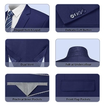 Navy Blue Slim Fit 3 Piece Men's Suit Set