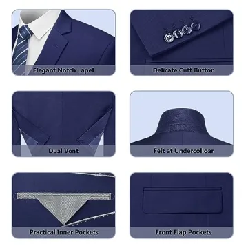 Navy Blue Slim Fit 3 Piece Men's Suit Set
