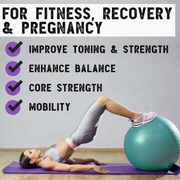 Live Infinitely Exercise Ball (55cm-95cm) Extra Thick Professional Grade Balance & Stability Ball- Anti Burst Tested Supports 2200lbs- Includes Hand Pump & Workout Guide Access