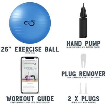 Live Infinitely Exercise Ball (55cm-95cm) Extra Thick Professional Grade Balance & Stability Ball- Anti Burst Tested Supports 2200lbs- Includes Hand Pump & Workout Guide Access