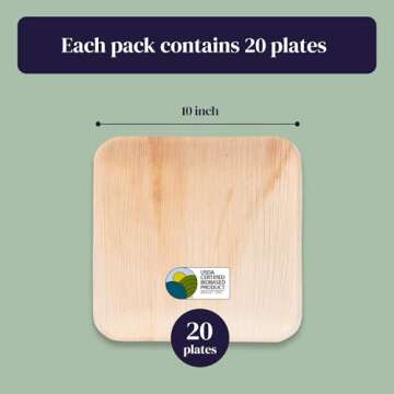 Kijani Palm Leaf Plates | Bamboo Plates Disposable Like | 10 Inch Square 20 Pack | Biodegradable, Compostable & Eco-friendly | Premium, Sturdy, Durable & Heavy Duty Wood Style | Entrée Plates