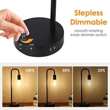 Tomshine USB Bedside Lamp, Stepless Dimming Modern Nightstand Lamp with Two USB Charging Ports for Bedroom (LED Bulb Included) (19.69in)