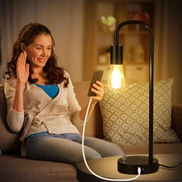 Tomshine USB Bedside Lamp, Stepless Dimming Modern Nightstand Lamp with Two USB Charging Ports for Bedroom (LED Bulb Included) (19.69in)