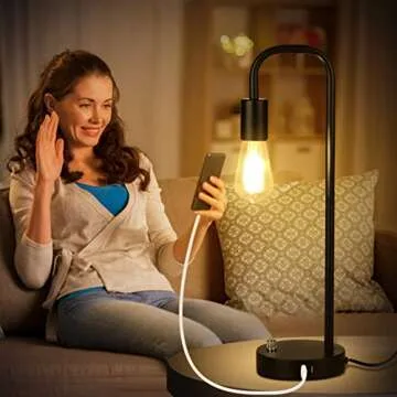 Tomshine USB Bedside Lamp, Stepless Dimming Modern Nightstand Lamp with Two USB Charging Ports for Bedroom (LED Bulb Included) (19.69in)