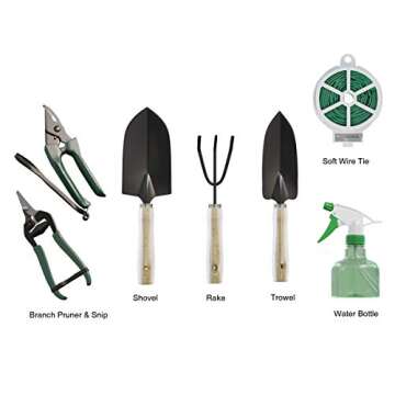 8-Piece Garden Hand Tool Set - Canvas Tote Gardening Tool Kit with Snip, Pruner, Rake, Trowel, Shovel, Spray Bottle, and Soft Wire Tie by Pure Garden