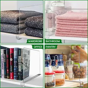 Consevisen Shelf Dividers for Closet Organization and Storage, 10 Pack Acrylic Clear Closet Shelf Dividers for Wood Shelves, Vertical Sweater Handbag Purse Organizer for Bedroom Kitchen Office