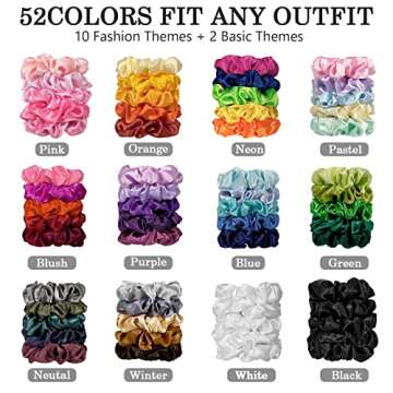 SUTHIA Satin Scrunchies for Women 60 Pack, Silk Scrunchies for Hair Scrunchies for Girls Scrunchie Bulk Kids Scrunchies Silk Hair Ties No Damage Ponytail Holders Satin Hair Tie for Thick, Curly Hair
