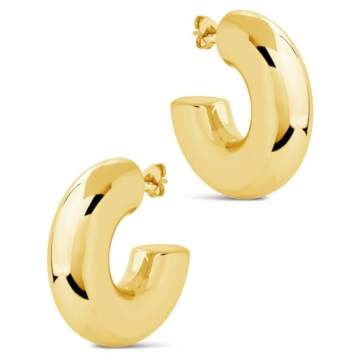 Chunky Gold Hoops Earrings for Women Non Tarnish, Thick Gold Plated Circle Open Hoop,Lightweight Hol...