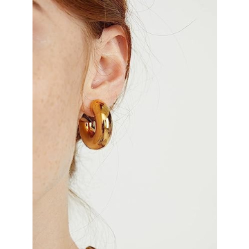 Lightweight Chunky Gold Hoops Earrings for Women
