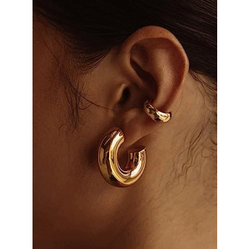 Lightweight Chunky Gold Hoops Earrings for Women