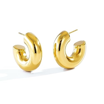 Lightweight Chunky Gold Hoops Earrings for Women