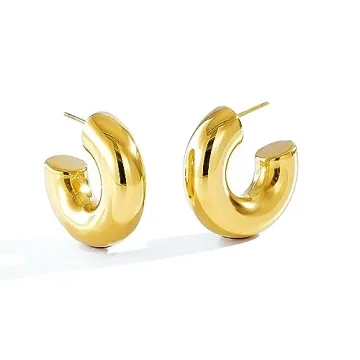 Lightweight Chunky Gold Hoops Earrings for Women