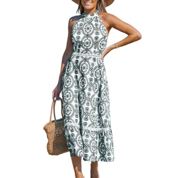 CUPSHE Women's Black Paisley Halter Midi Dress - Trendy Boho Style