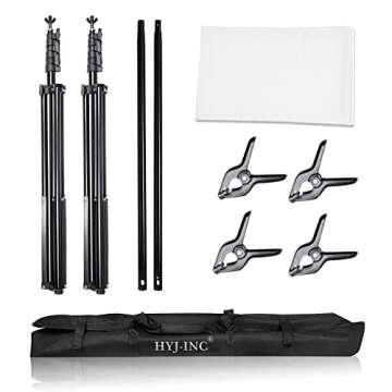 HYJ-INC Photo Background Support System with 8.5 x 10ft Backdrop Stand Kit, 100% White Cotton Muslin...