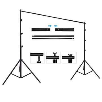 HYJ-INC Photo Background Support System with 8.5 x 10ft Backdrop Stand Kit, 100% White Cotton Muslin Backdrop,Clamp, Carry Bag for Photography Video Studio