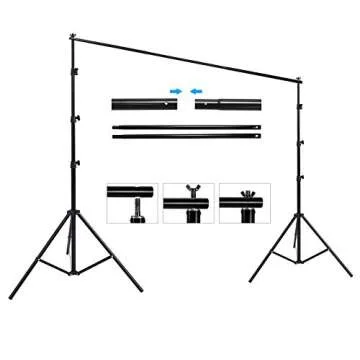 HYJ-INC Photo Background Support System with 8.5 x 10ft Backdrop Stand Kit, 100% White Cotton Muslin Backdrop,Clamp, Carry Bag for Photography Video Studio