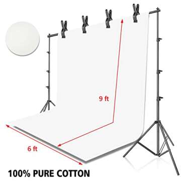 HYJ-INC Photo Background Support System with 8.5 x 10ft Backdrop Stand Kit, 100% White Cotton Muslin Backdrop,Clamp, Carry Bag for Photography Video Studio