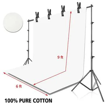 HYJ-INC Photo Background Support System with 8.5 x 10ft Backdrop Stand Kit, 100% White Cotton Muslin Backdrop,Clamp, Carry Bag for Photography Video Studio