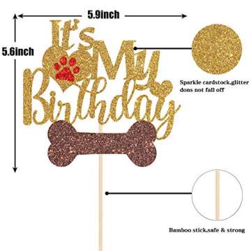 Maicaiffe Gold Glitter It's My Birthday Cake Topper for Puppy - Unique Pet Dog Birthday Decoration
