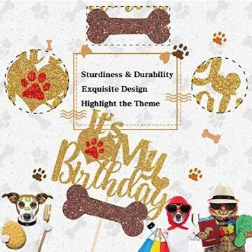 Maicaiffe Gold Glitter Dog Cake Topper for Birthday
