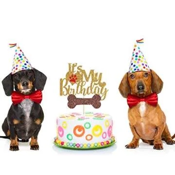 Maicaiffe Gold Glitter Dog Cake Topper for Birthday