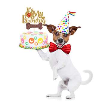 Maicaiffe Gold Glitter Dog Cake Topper for Birthday