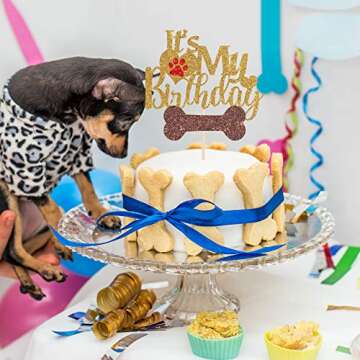 Maicaiffe Gold Glitter Dog Cake Topper for Birthday