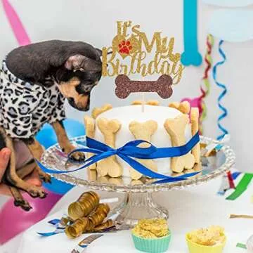 Maicaiffe Gold Glitter Dog Cake Topper for Birthday