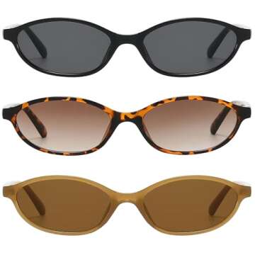 MUNSADE Retro Oval Cat Eye Sunglasses for Women Y2k Trendy Small Oval Sun Glasses 90s Narrow Style (...