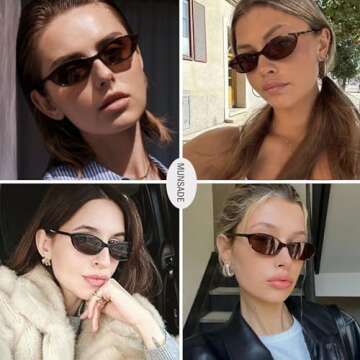MUNSADE Retro Oval Cat Eye Sunglasses for Women Y2k Trendy Small Oval Sun Glasses 90s Narrow Style (3 Pack) (3 Pack (Black+Tortoise+Milky Orange))