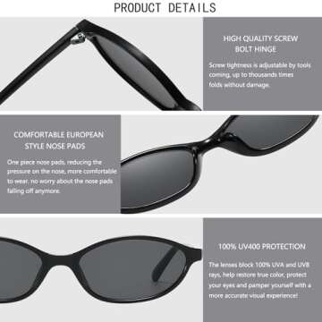 MUNSADE Retro Oval Cat Eye Sunglasses for Women Y2k Trendy Small Oval Sun Glasses 90s Narrow Style (3 Pack) (3 Pack (Black+Tortoise+Milky Orange))