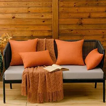 MIULEE Pack of 2 Decorative Outdoor Solid Waterproof Throw Pillow Covers Polyester Linen Garden Farmhouse Cushion Cases for Patio Tent Balcony Couch Sofa 18x18 inch Orange