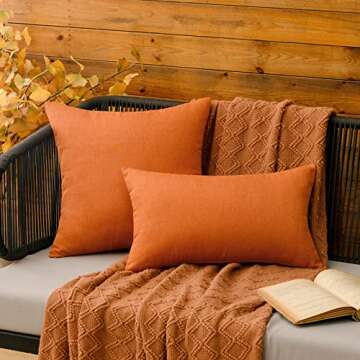 MIULEE Pack of 2 Decorative Outdoor Solid Waterproof Throw Pillow Covers Polyester Linen Garden Farmhouse Cushion Cases for Patio Tent Balcony Couch Sofa 18x18 inch Orange