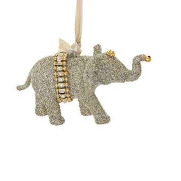 Kurt Adler Vintage Glamour Platinum Glass Glitter Elephant Ornament