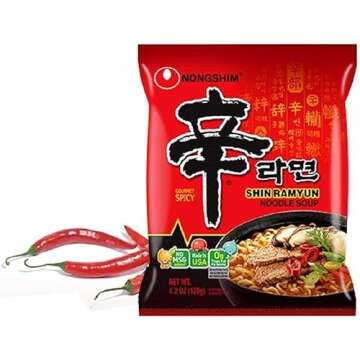 Nong Shim Shin Noodle Ramyun, Gourmet Spicy Picante, 4.2-ounce Packages (Pack of 40)