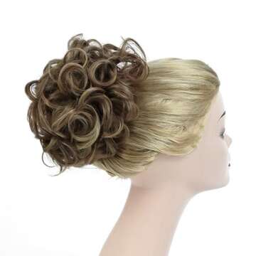 Rose bud Chignon Hairpiece Curly Bun Extensions Scrunchie Updo Synthetic Combs in Messy Bun Hair Pie...